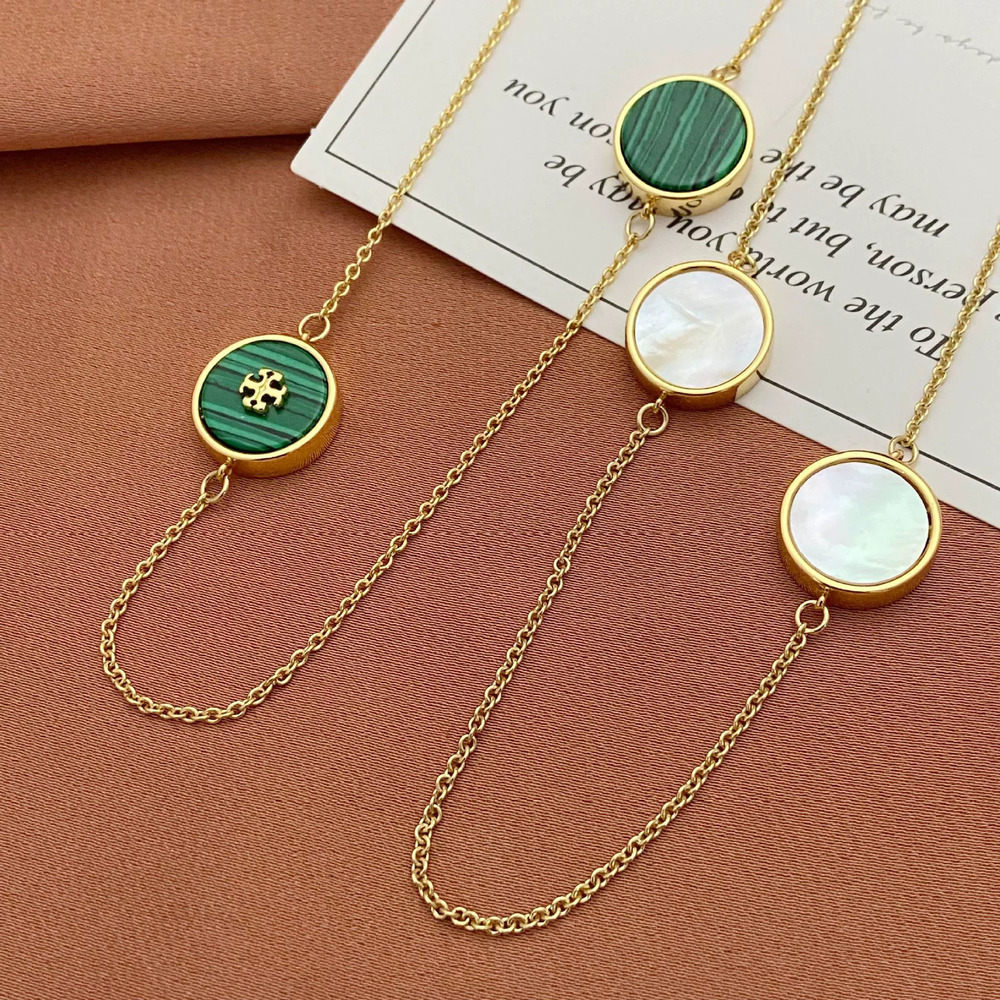 Tory Burch Geometric Circle Inlaid Metal Sweater Necklace